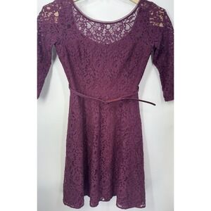 Romantic Fairy Purple Plum Lace Fit & Flare Dress Size 12 Sheer Belted Wedding